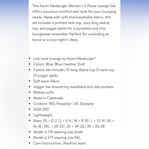 Live Love Lounge by Karen Neuburger women’s blue 3 piece lounge set XS NWT - Picture 7 of 8